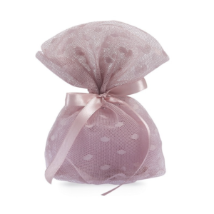 Πουγκί τούλινο πουά αντικέ ροζ