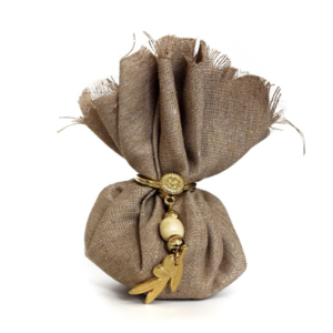 Μπομπονιέρα πουγκί με φύλλα ελιάς