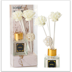 Μπομπονιέρα Χρυσό Αρωματικό Χώρου Βανίλια 50ml Με Λουλούδια & Sticks