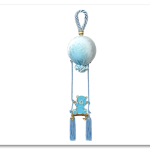 Διακοσμητικό Κρεμαστό Γούρι Σιέλ με Αερόστατο και Αρκούδο, Επιχρυσωμένο 24Κ