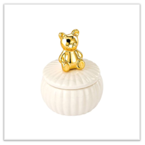 Μπομπονιέρα Μπιζουτιέρα Πορσελάνινη με Χρυσό Αρκουδάκι