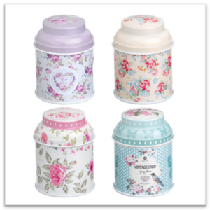 Σέτ απο 4 Στρογγυλά και Ψηλά Μεταλλικά Κουτάκια με Floral Διακόσμηση